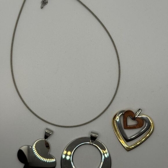 Milor Italy Steel by Design Set of 3 Pendants w Adjustable Necklace Heart Circle - Picture 7 of 8